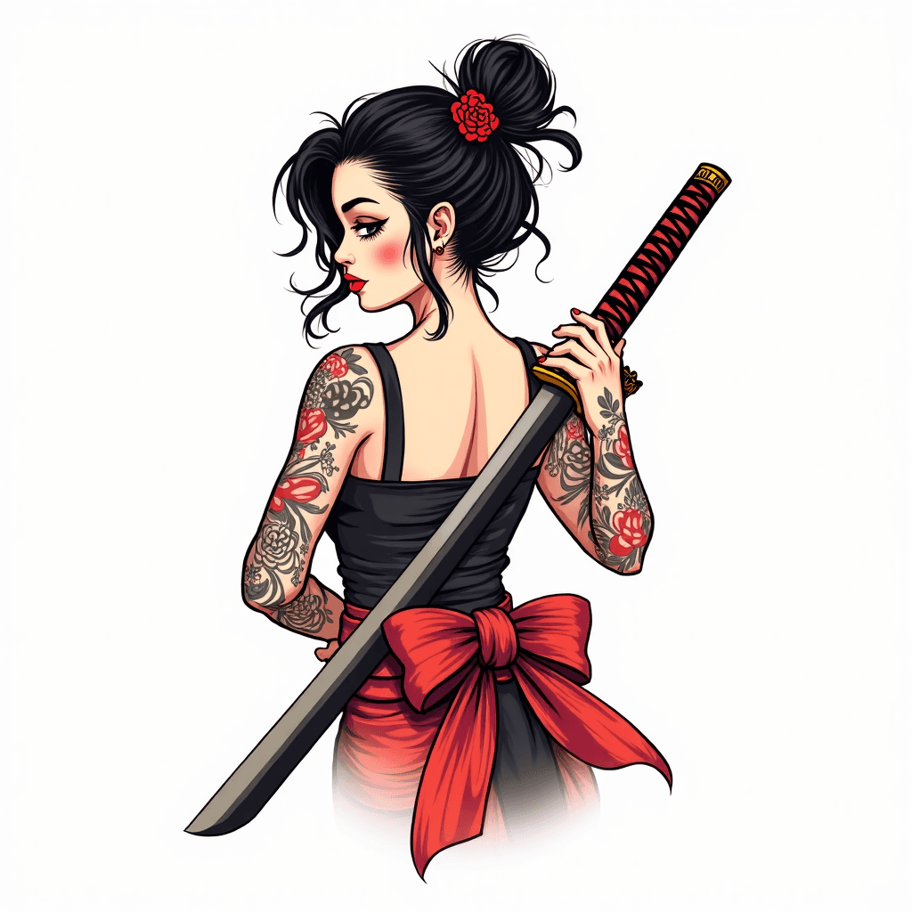 Une momie, derrière la un katana, et une écriture …