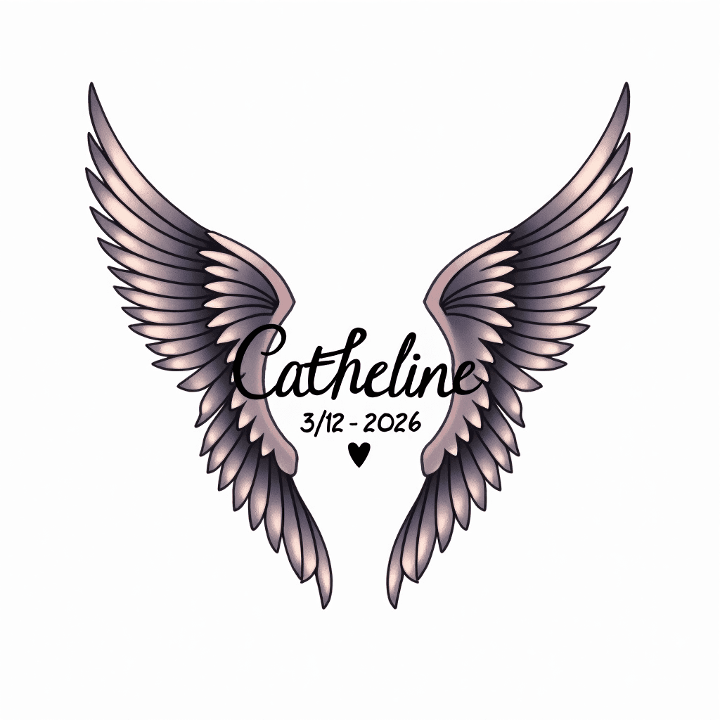 The name Catheline with feminine angel wings and t...