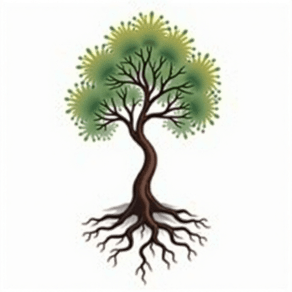 Delicate willow tree with winding roots
