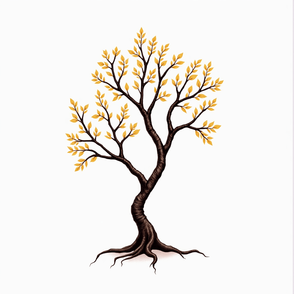 Delicate bending Willow tree, no color, winding an…