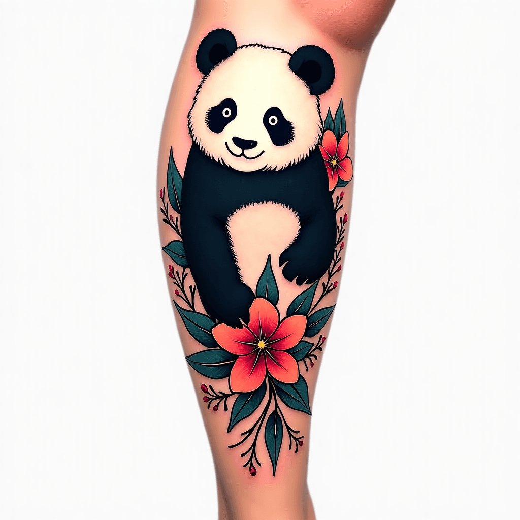 Panda with floral from ankle to above knee