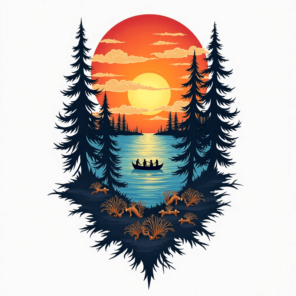 Tribal Sun with clouds the Ocean with Tribal peopl…