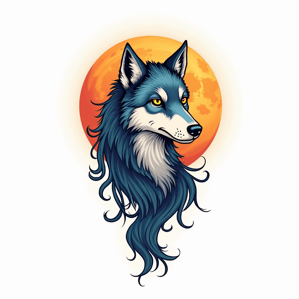 Wolf and moon