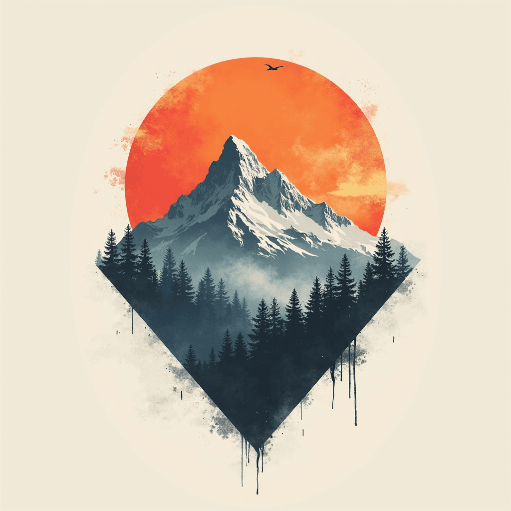 Minimalist mountain landscape with geometric shape…