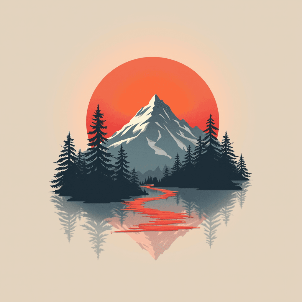 Minimalist mountain landscape with geometric shape…