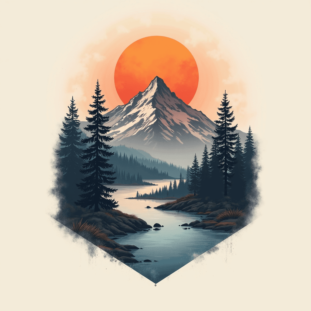 Minimalist mountain landscape with geometric shape…