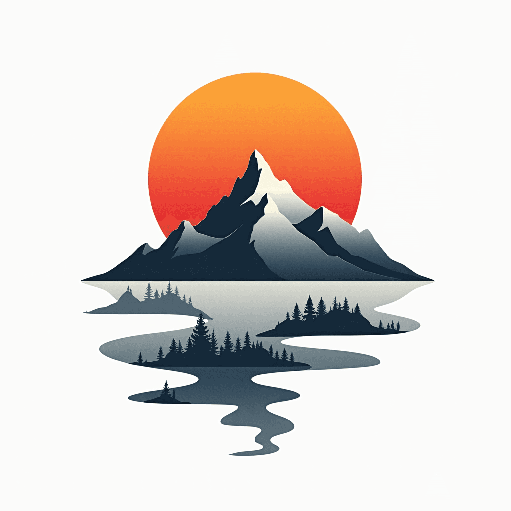 Minimalist mountain landscape with geometric shape…