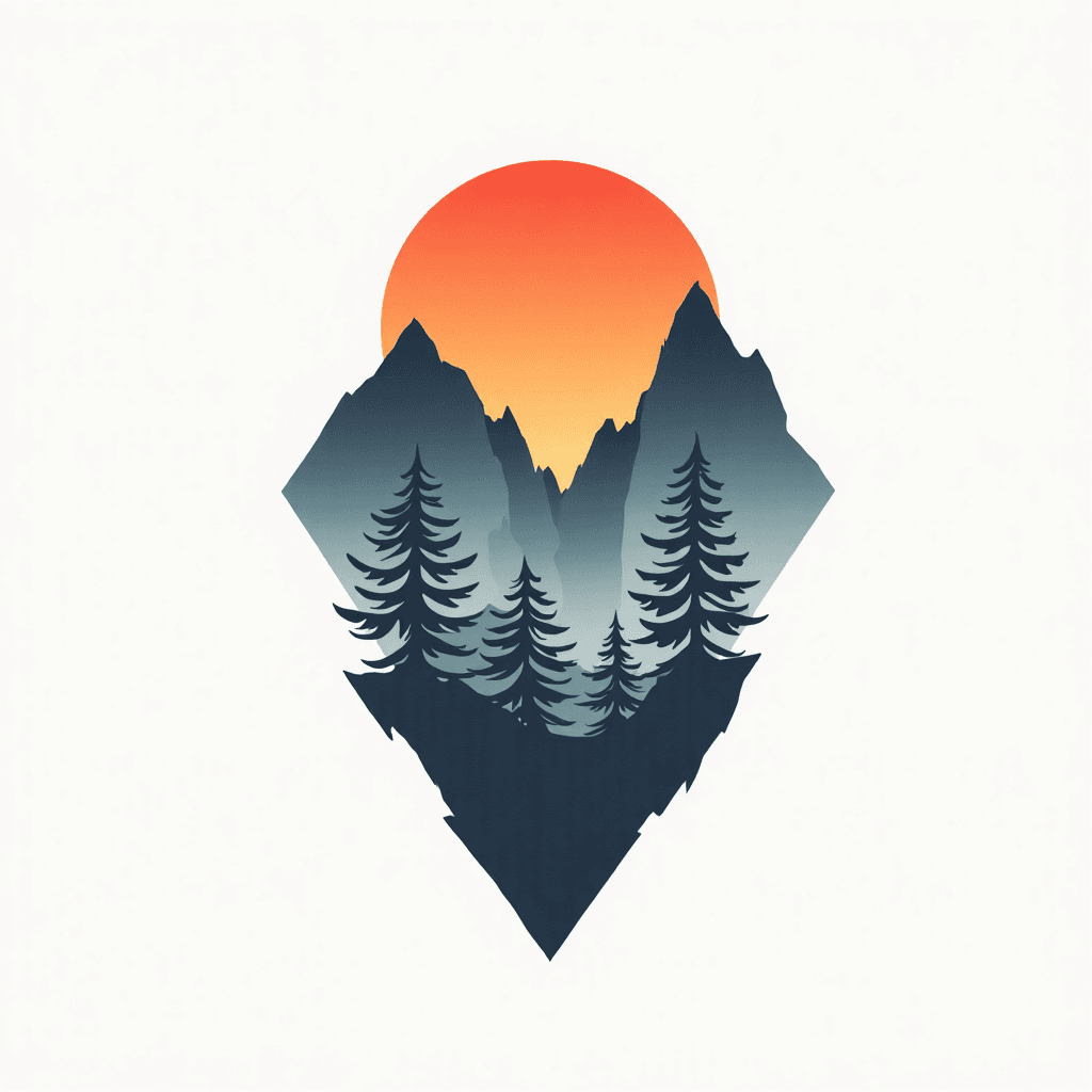 Minimalist mountain landscape with geometric shape…