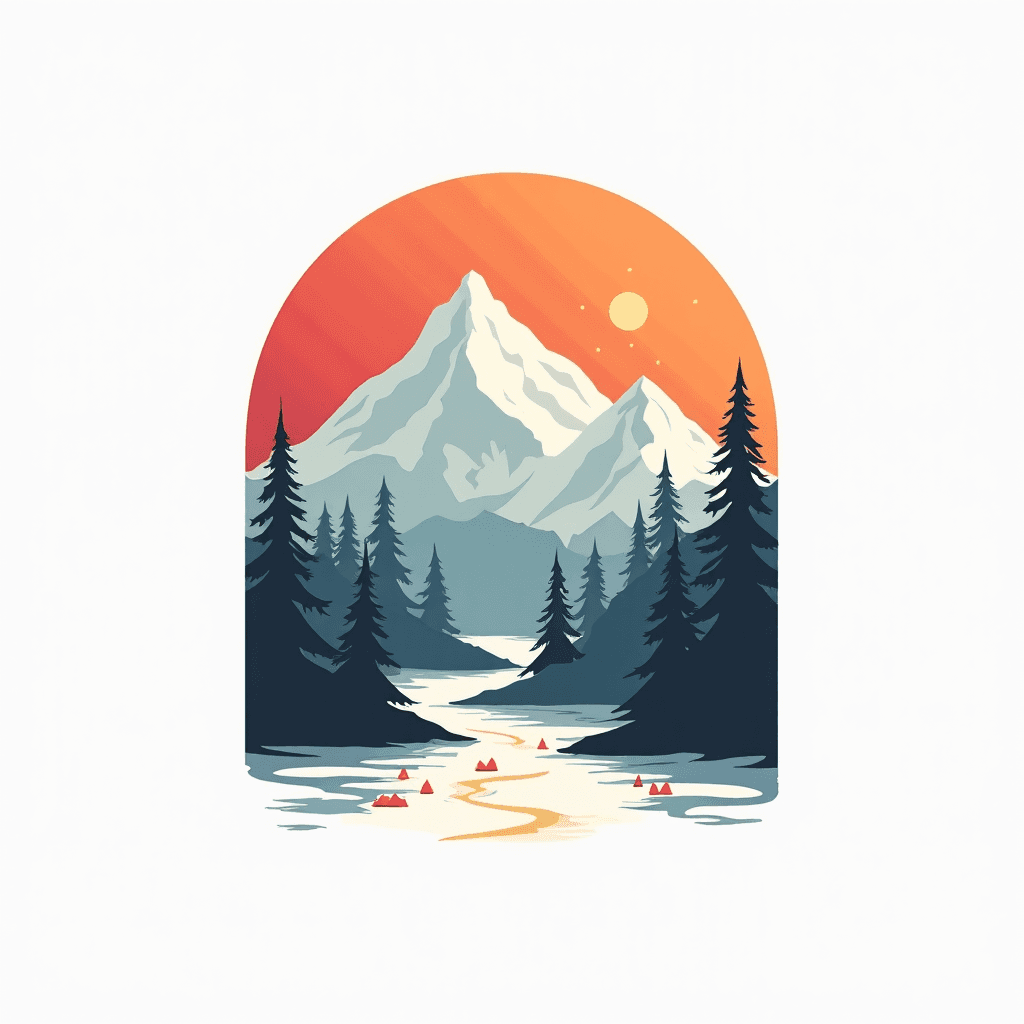 Minimalist mountain landscape with geometric shape…