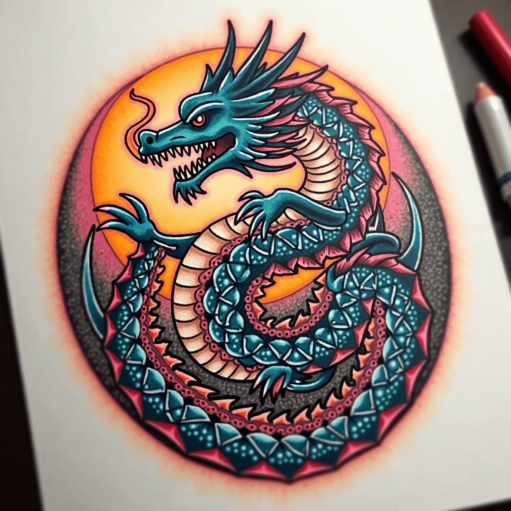 Celtic dragon in circular formation
