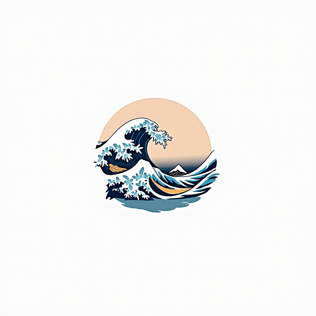 Minimalist line art of ocean waves with a hidden m…