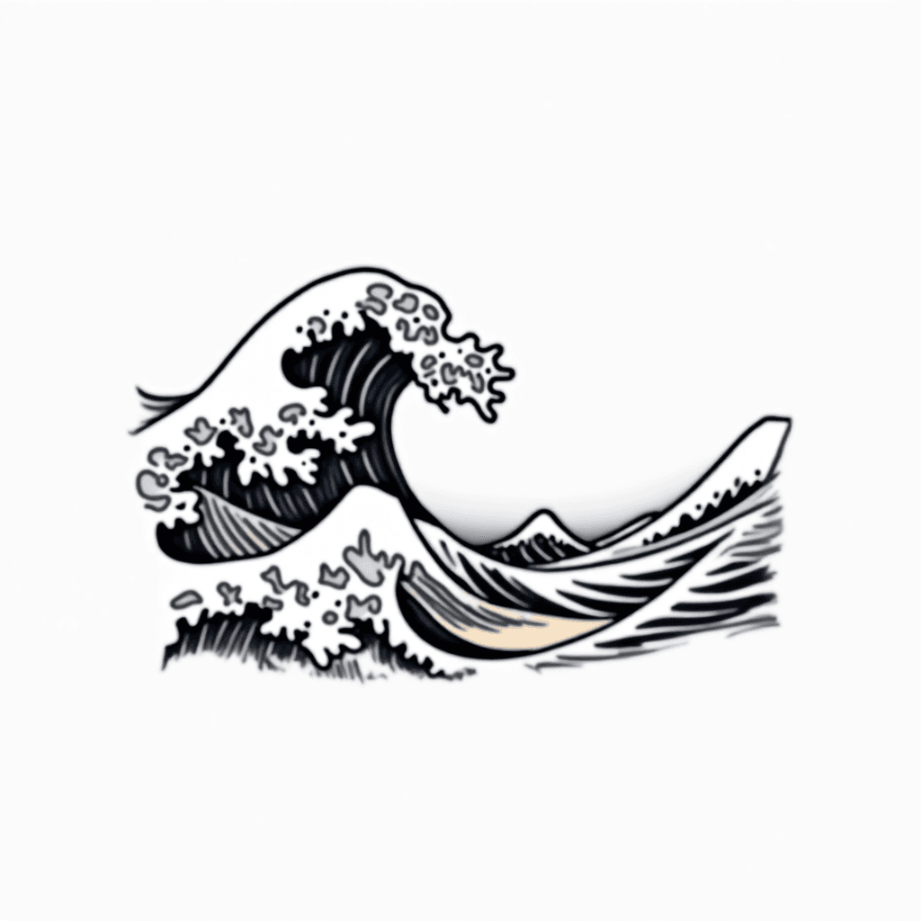 Minimalist line art of ocean waves with a hidden m…