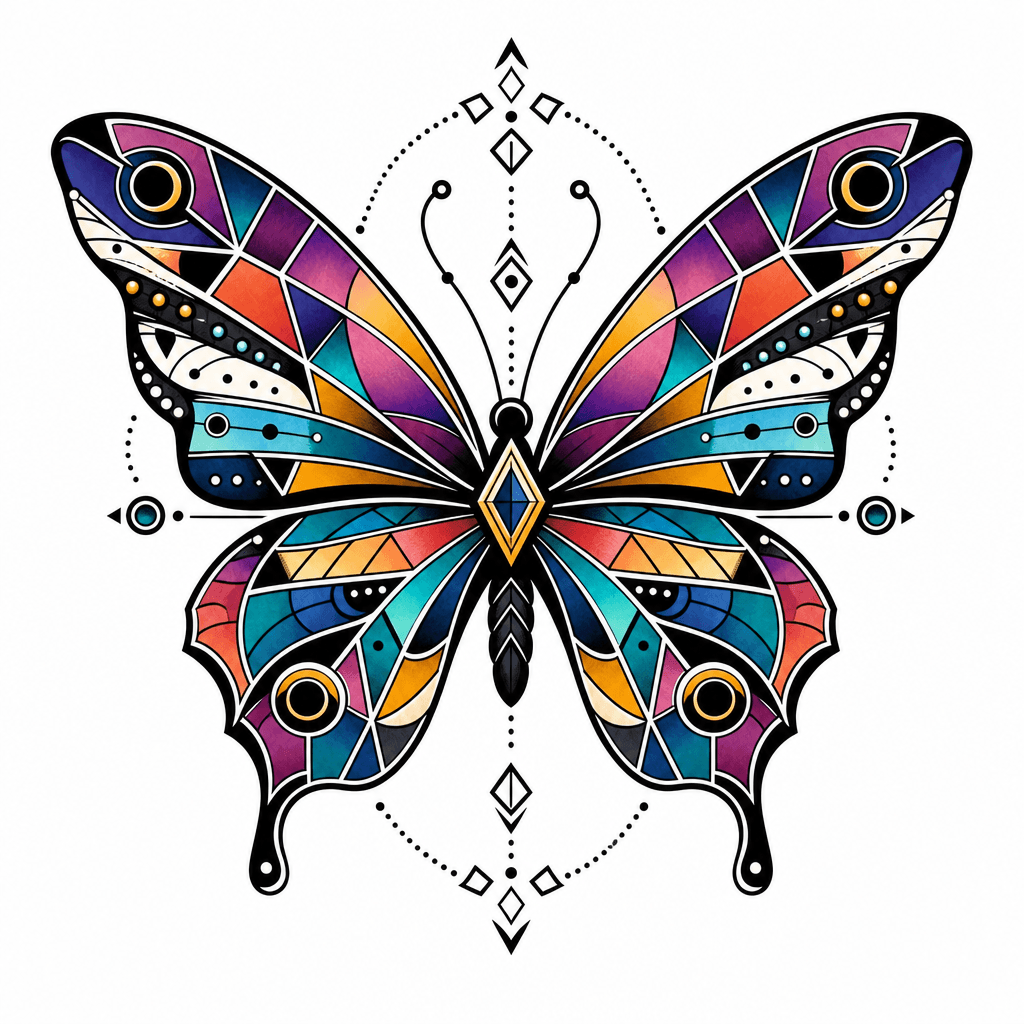 Geometric butterfly with symmetrical patterns
