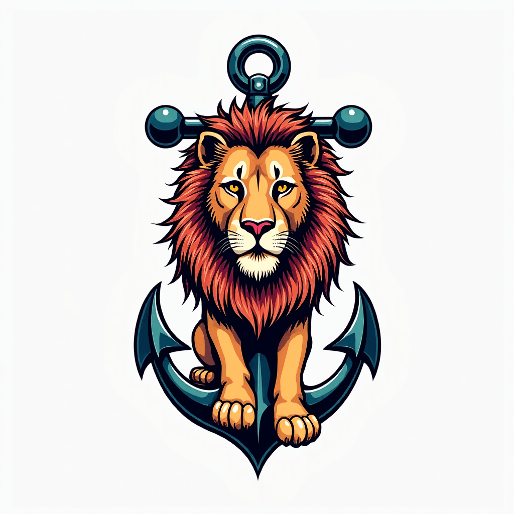 Tattoo design with anchor and lion