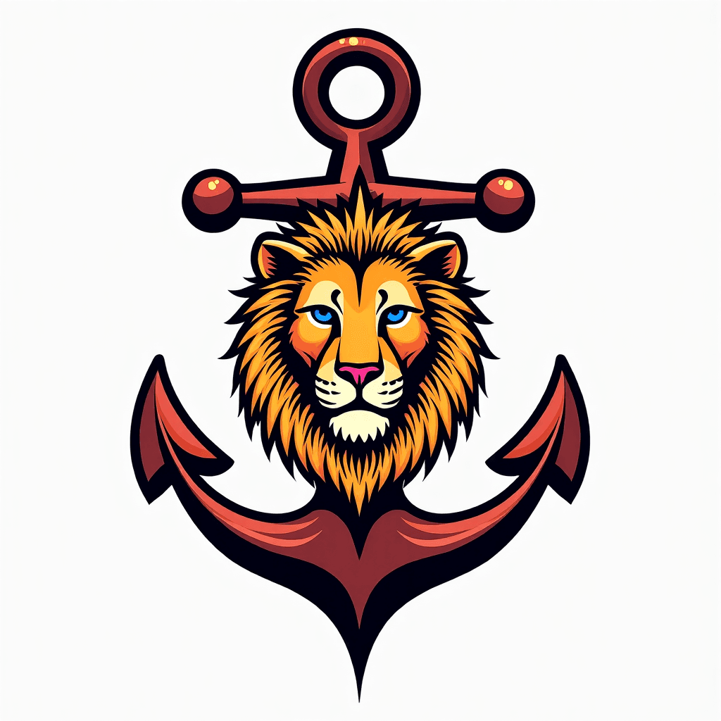 Tattoo design with anchor and lion