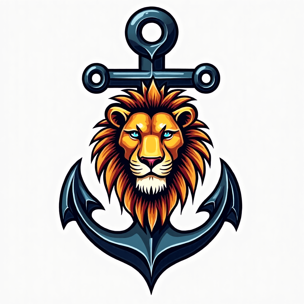 Tattoo design with anchor and lion