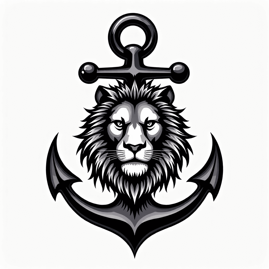 Tattoo design with anchor and lion black and gray ...