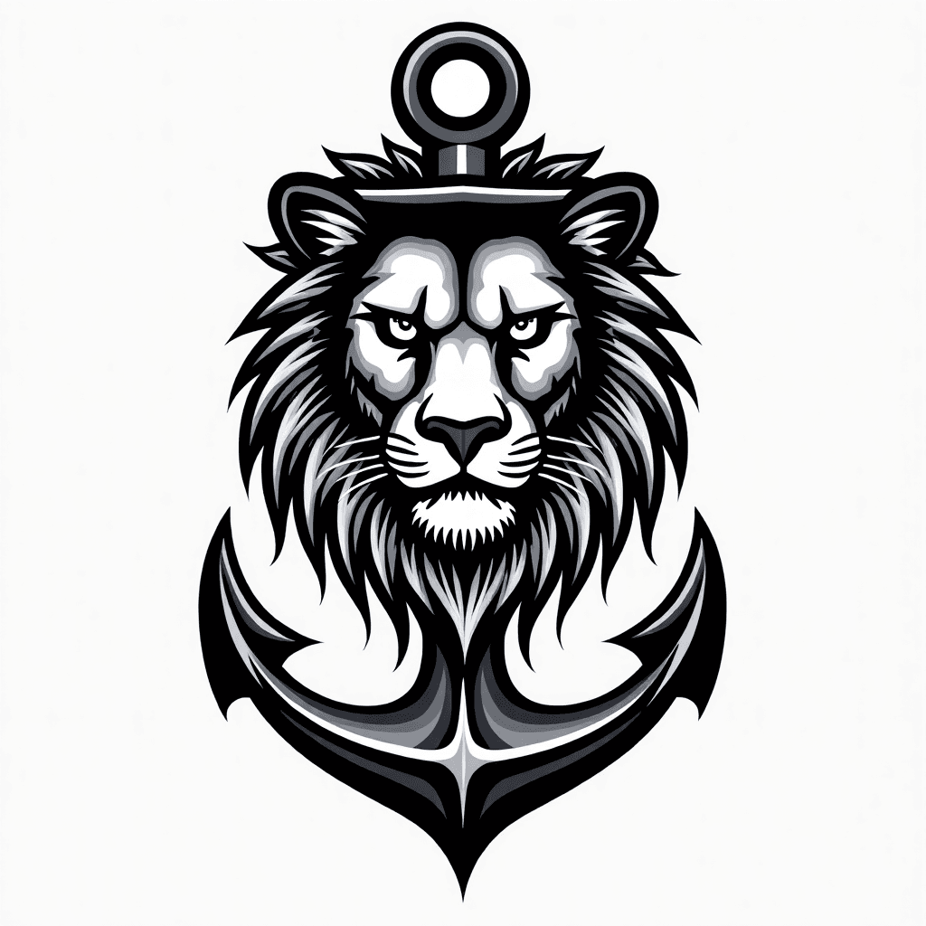 Tattoo design with anchor and lion black and gray ...