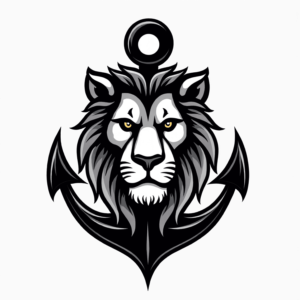 Tattoo design with anchor and lion black and gray ...
