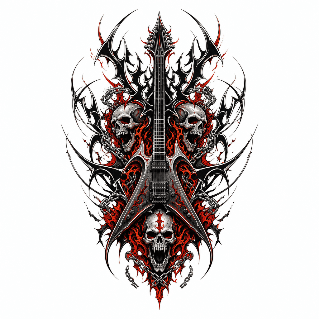metal rock tribal with thin lines and chaotic stuf…