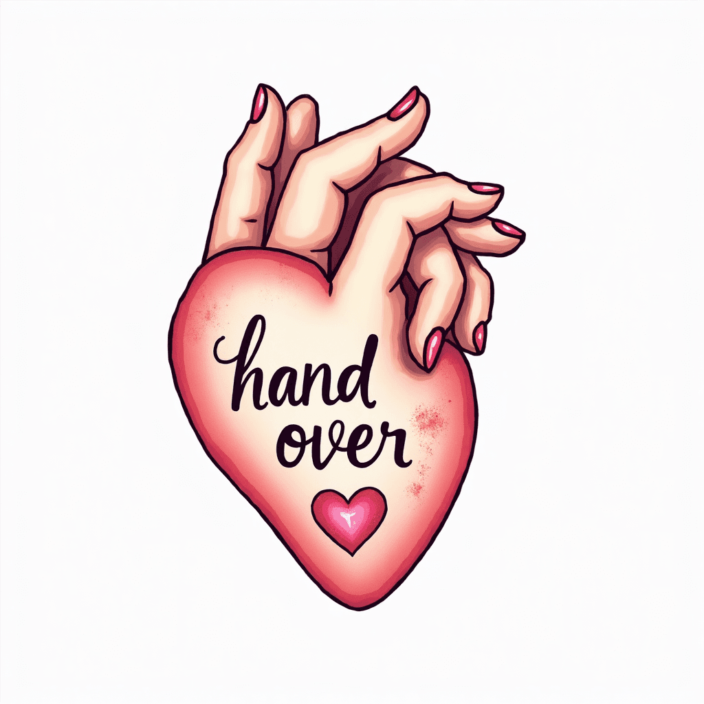 Fine line writing that says “hand over heart”