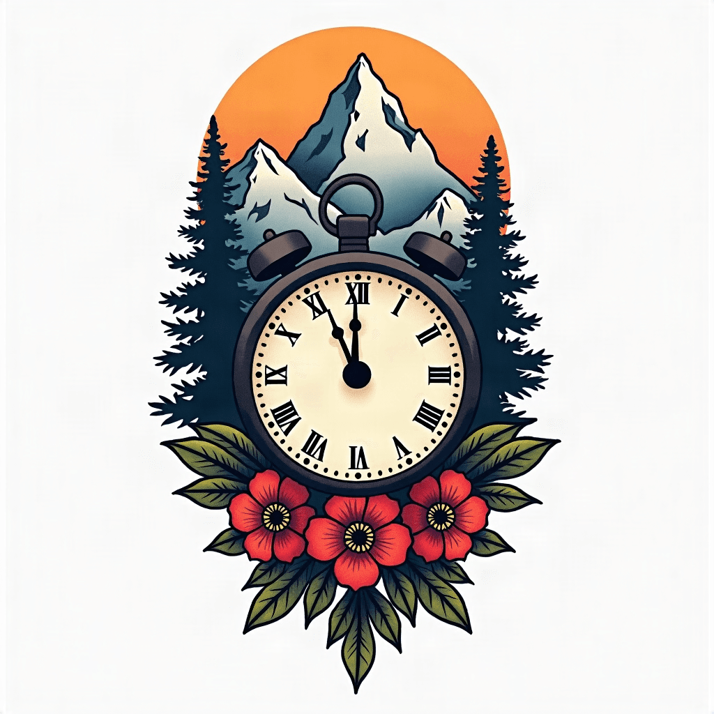 Mountains , clock for memories , family , God