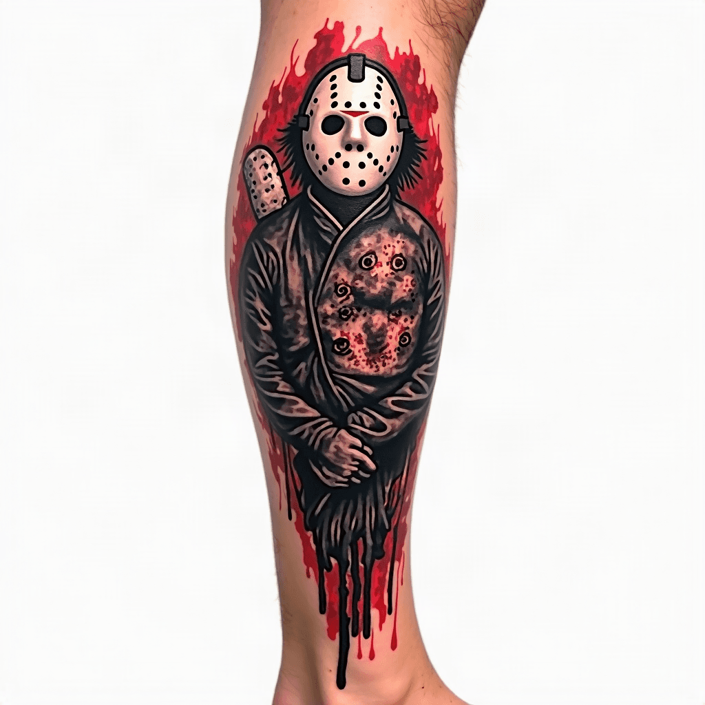 i want a horror themed left leg sleeve with charac...