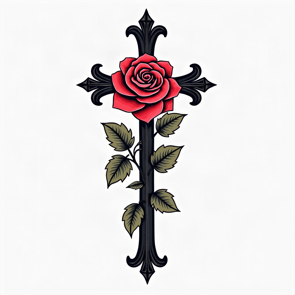 com rosa e uma cruz