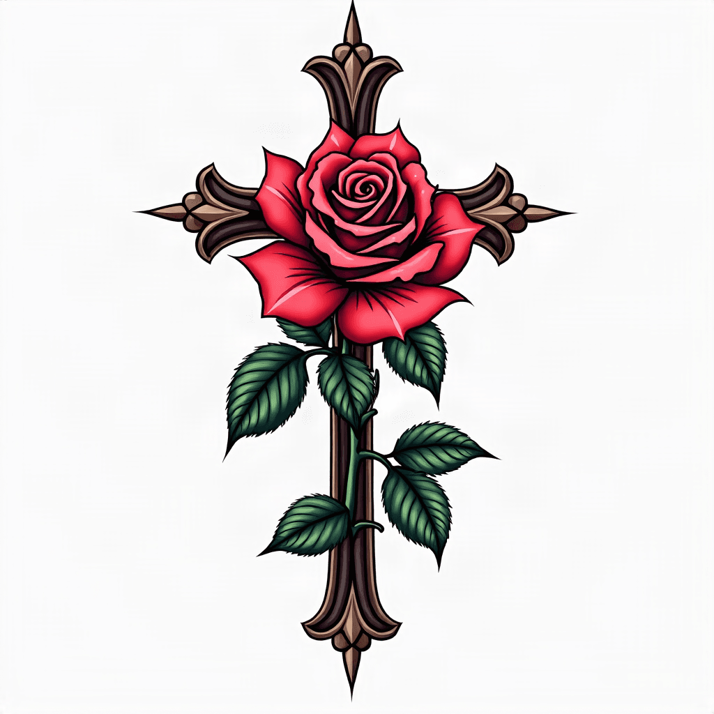 com rosa e uma cruz sem cor