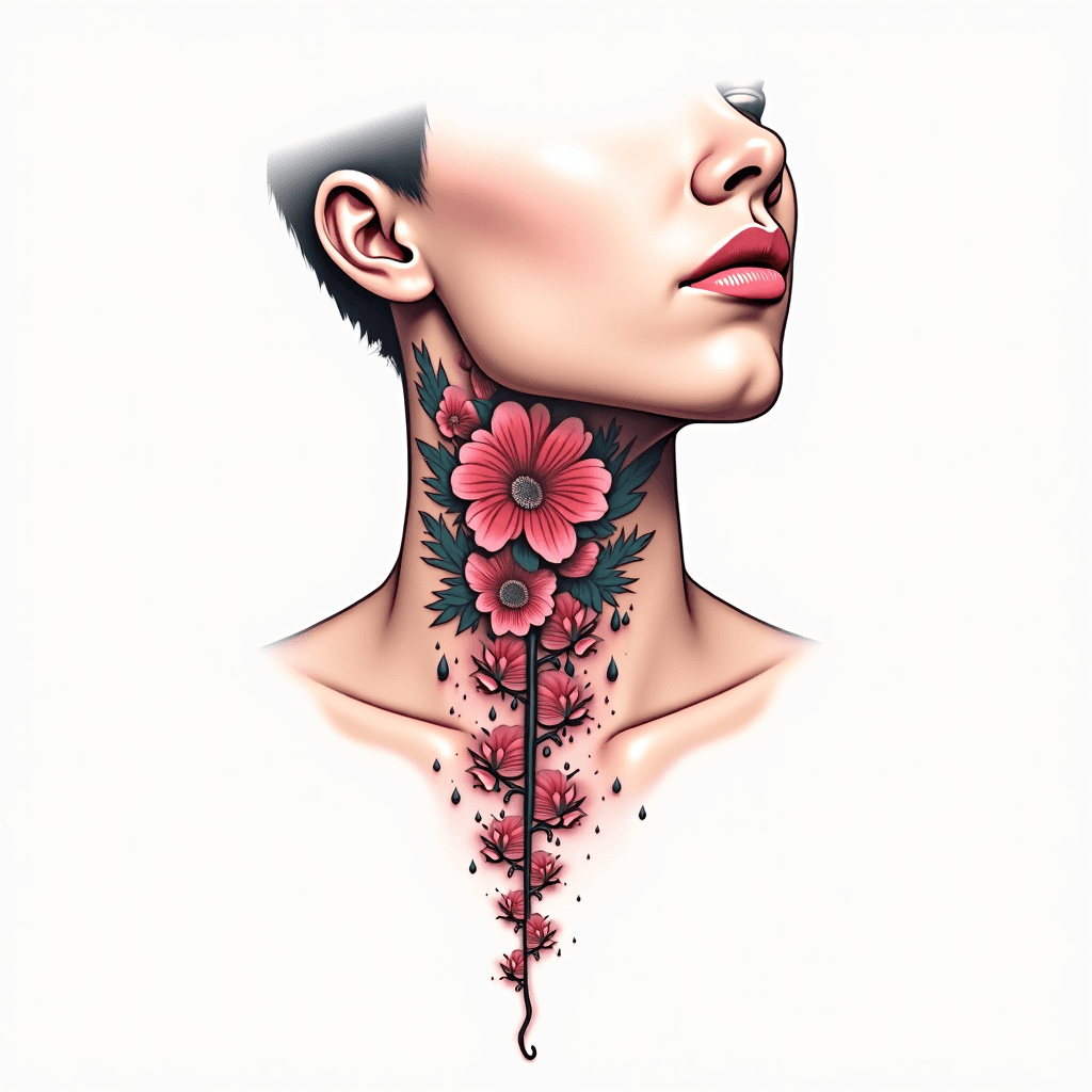 "one of one" vertical neck tattoo, slightly bold