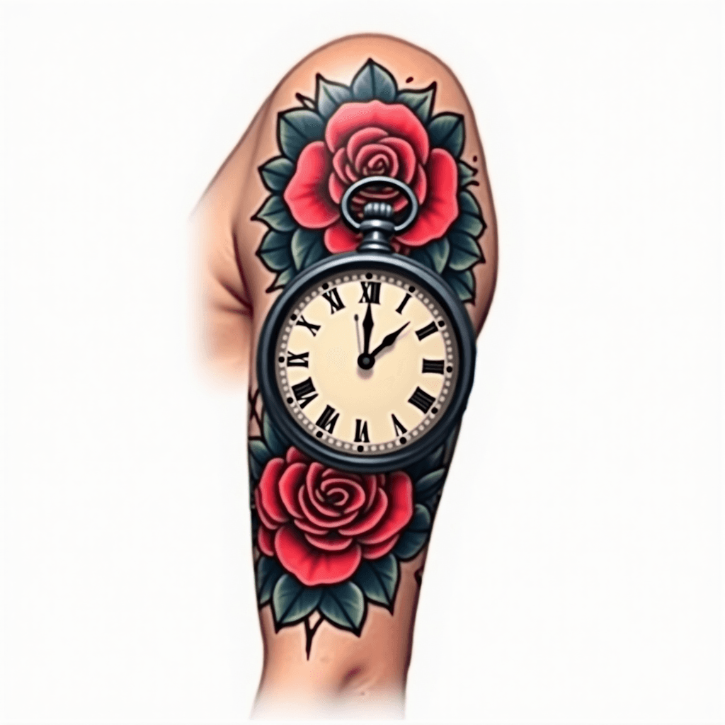 An upper arm sleeve with An old fashioned stop wat...