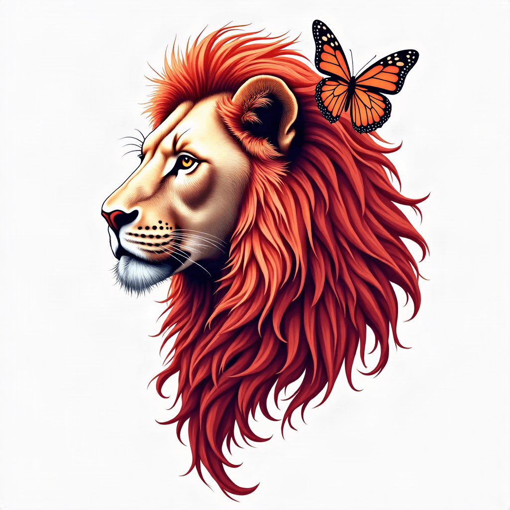 Lion and butterfly mixture red ink