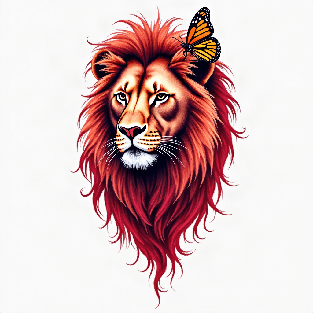 Lion and butterfly mixture red ink