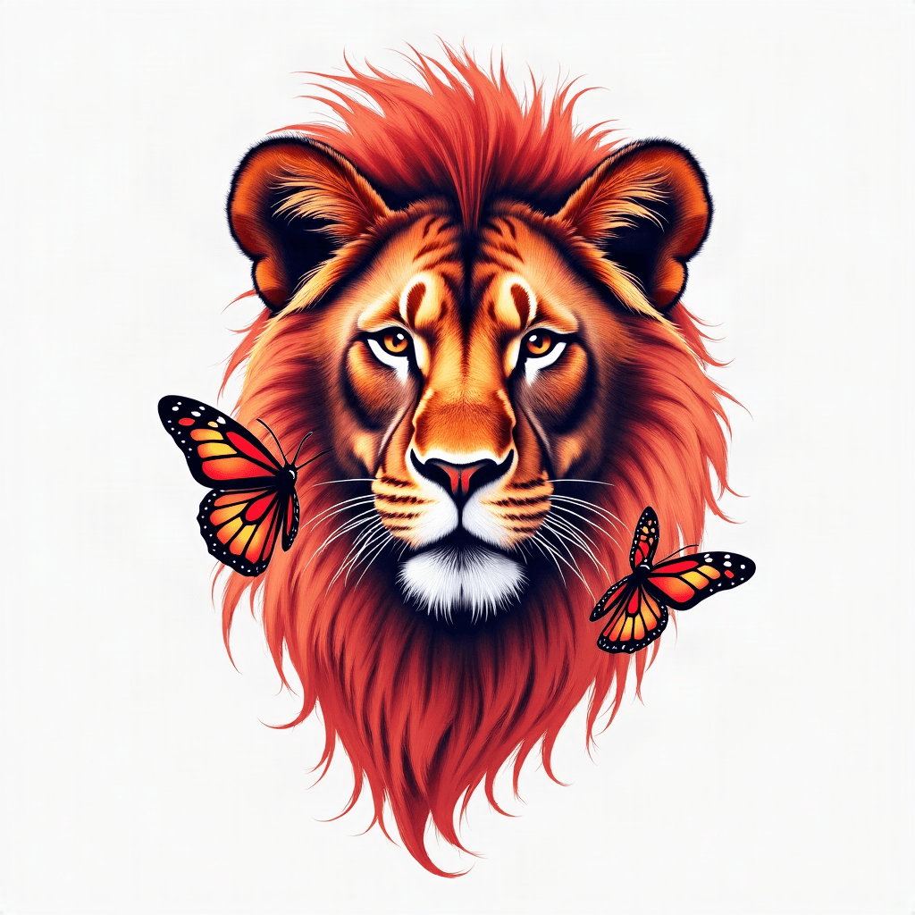 Lion and butterfly mixture red ink but not so much…