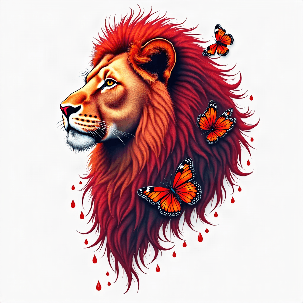 Lion and butterfly mixture red ink but not so much…