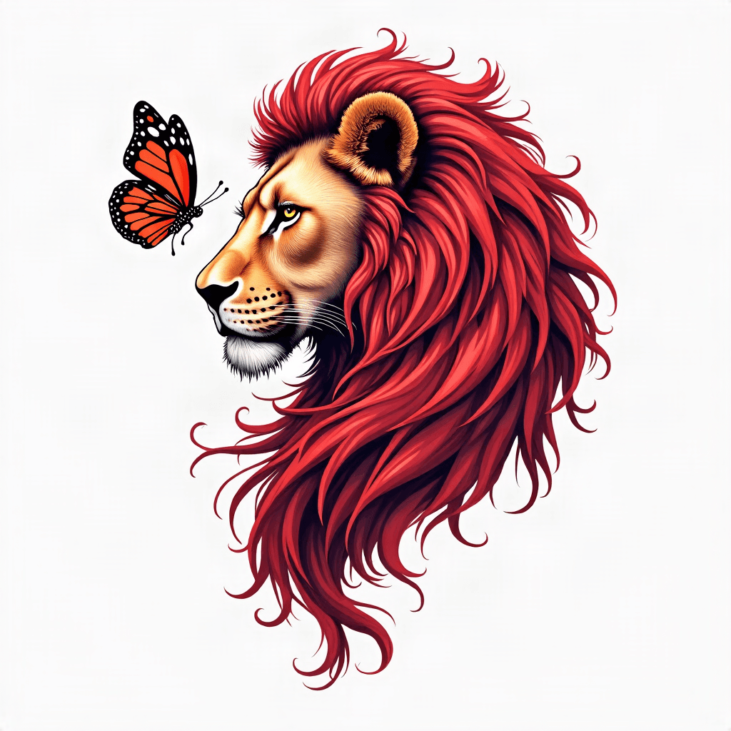 Lion and butterfly mixture red ink but not so much…