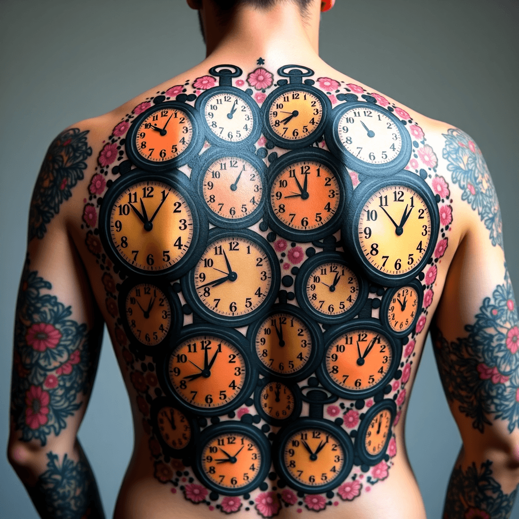 A backpiece of all different types of clocks in a …