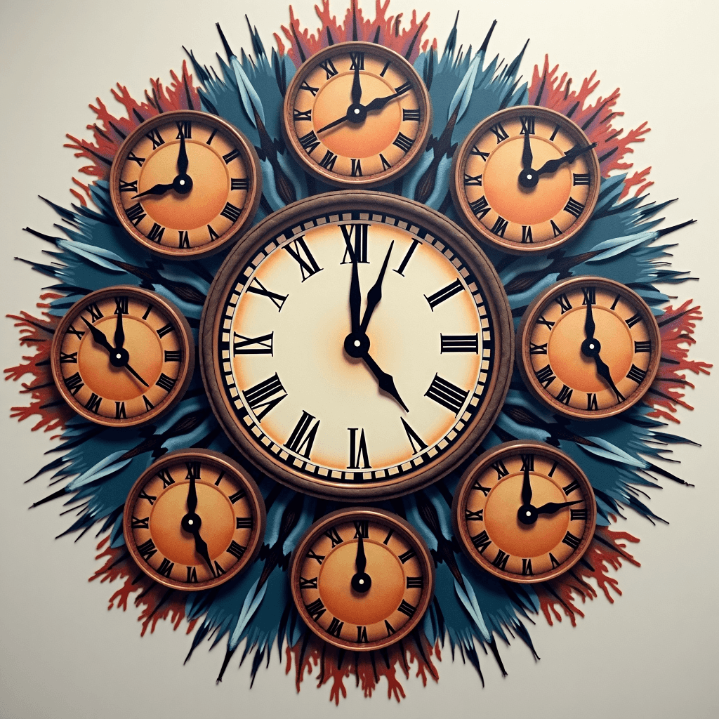 Backpiece of all different types of clock in color