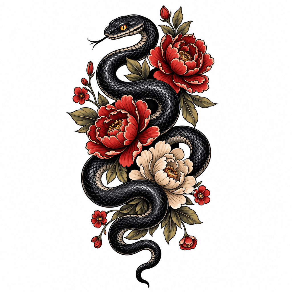 Black snake with flowers