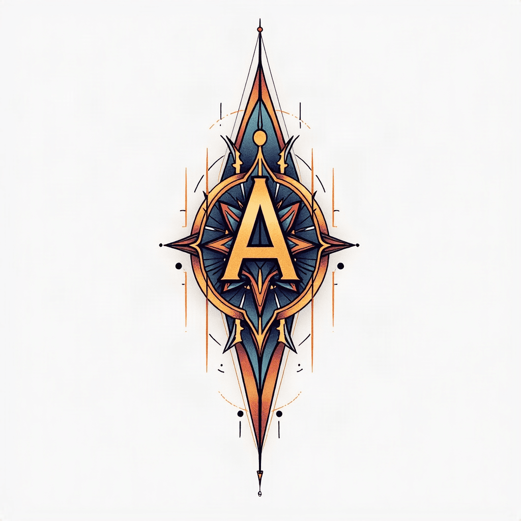 Izak monogram stacked letter geometric tattoo