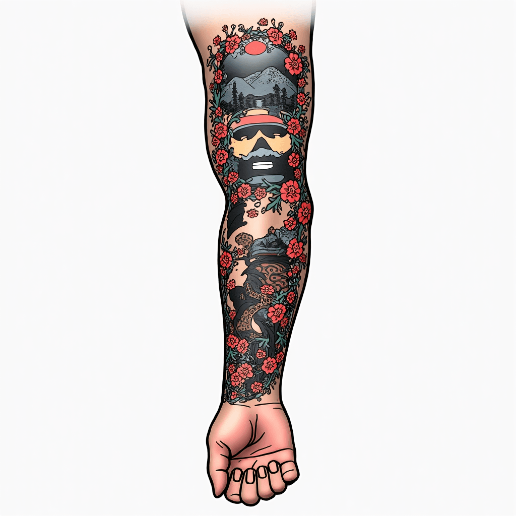 A forearm sleeve that consists of designs of snowb…