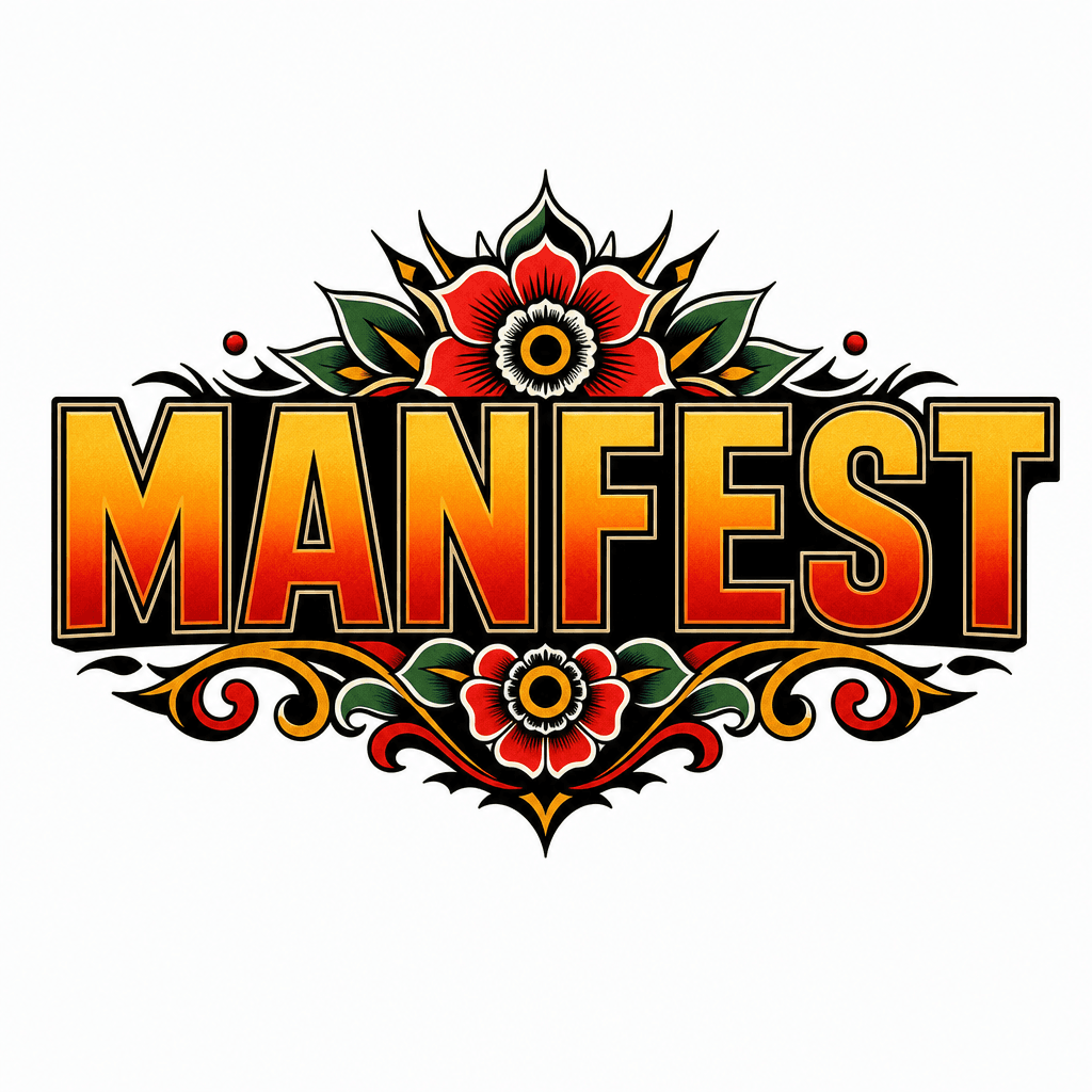 The word manfest in all caps. Sans serif, well sp…