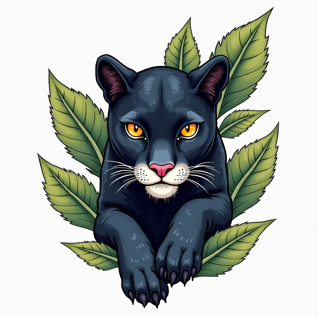 panther hiding behind leaves