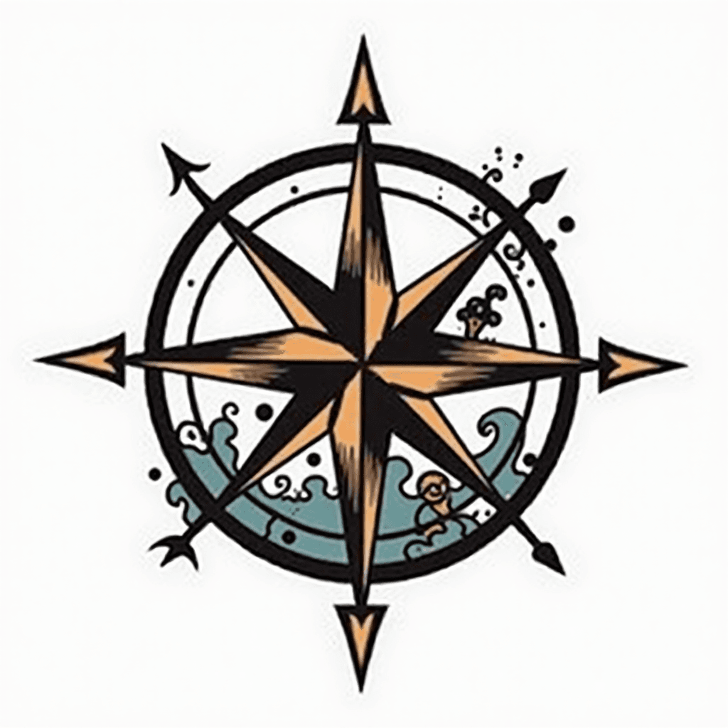 Compass with beach’s and ocean animals
