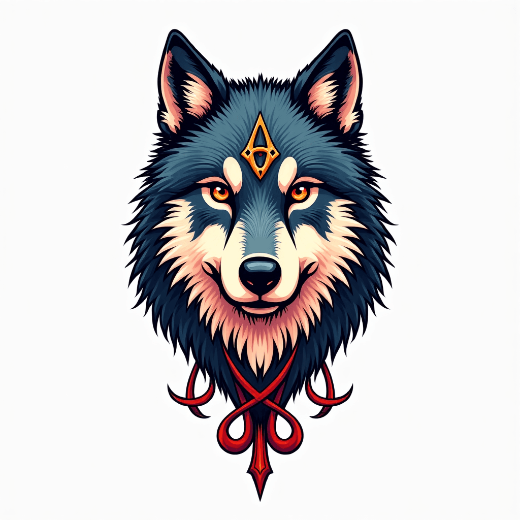 Nordic Wolf Tattoo with Bold Celtic Pattern