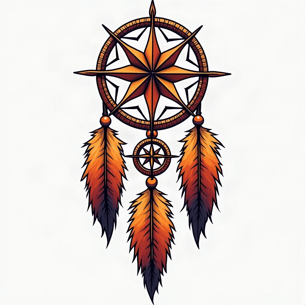 Western themed compass above the dreamcatcher
Fem…