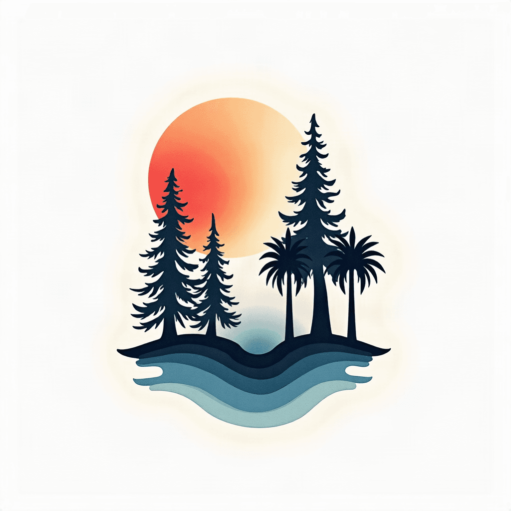 Minimalist wave design with three lines into pine …