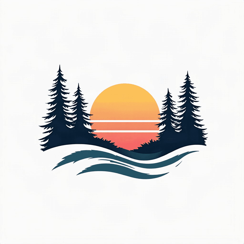 Minimalist wave design with three lines into pine …
