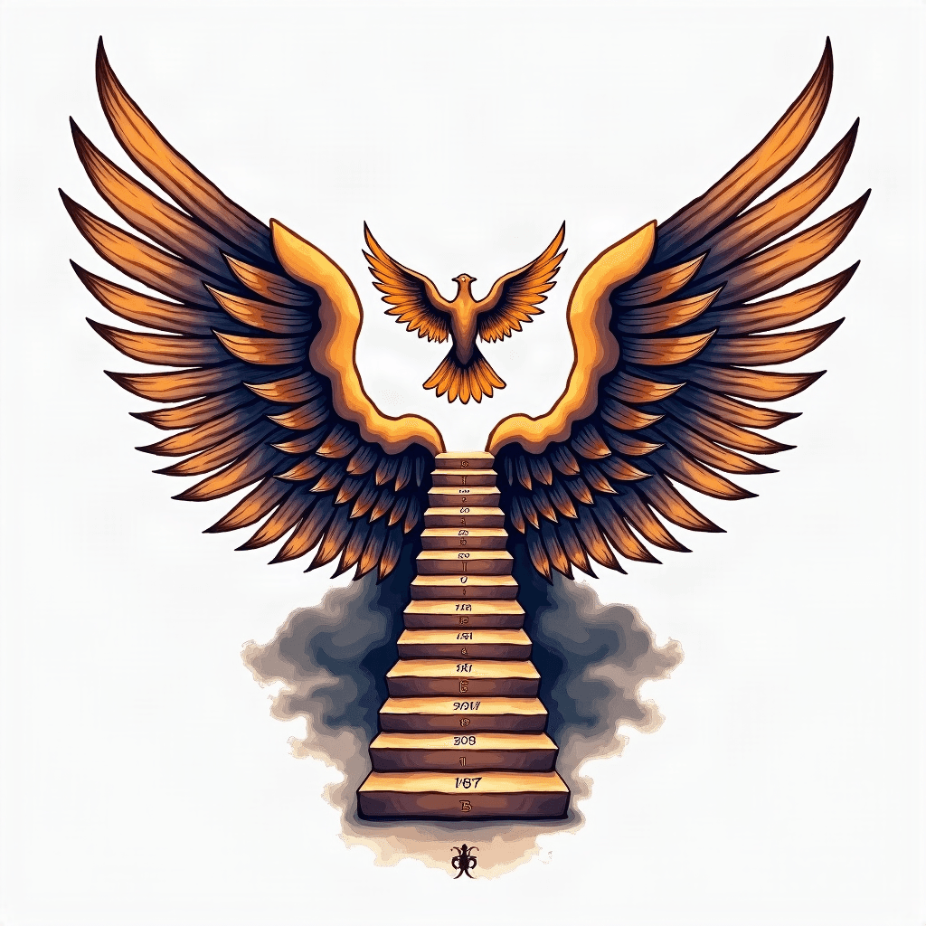 Angel wings with heaven stairs in the middle with ...