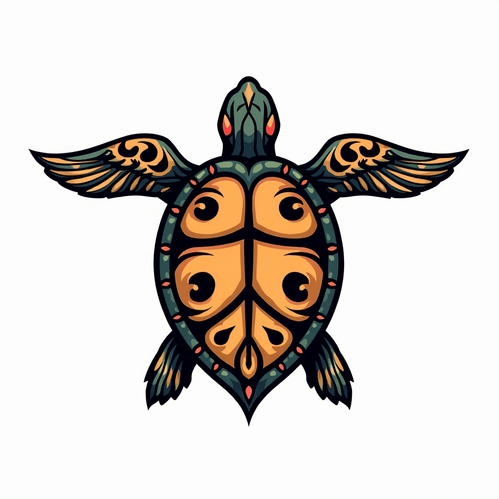A turtle with a tribal pattern. In the turtle addi…